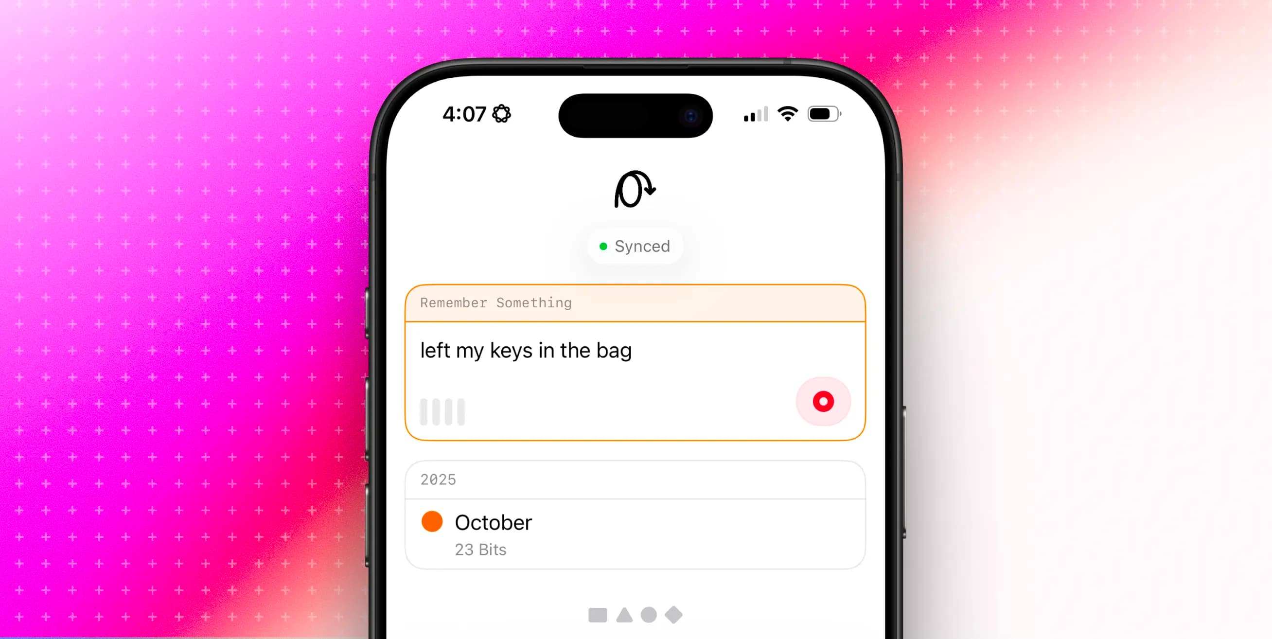 A user capturing that they put their keys in the bag using Brainbits.